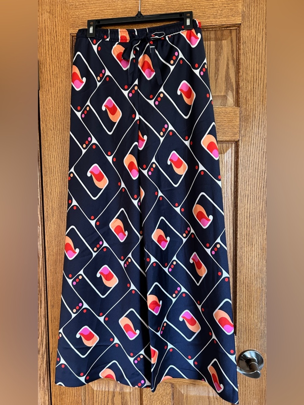 Zara Geometric Print Wide Leg Pant. Blue, Pink, Orange. Women’s Size Small